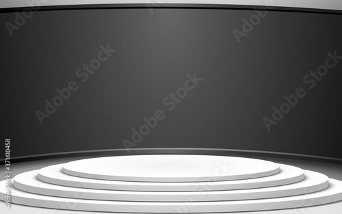 white stage and lcd background in a news studio room