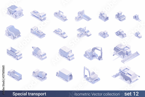 Isometric Flat 3D Special Transport Cars Vehicle vector collection: