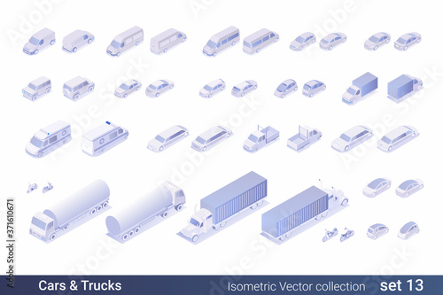 Isometric Flat 3D Transport Cars Vehicle vector collection: