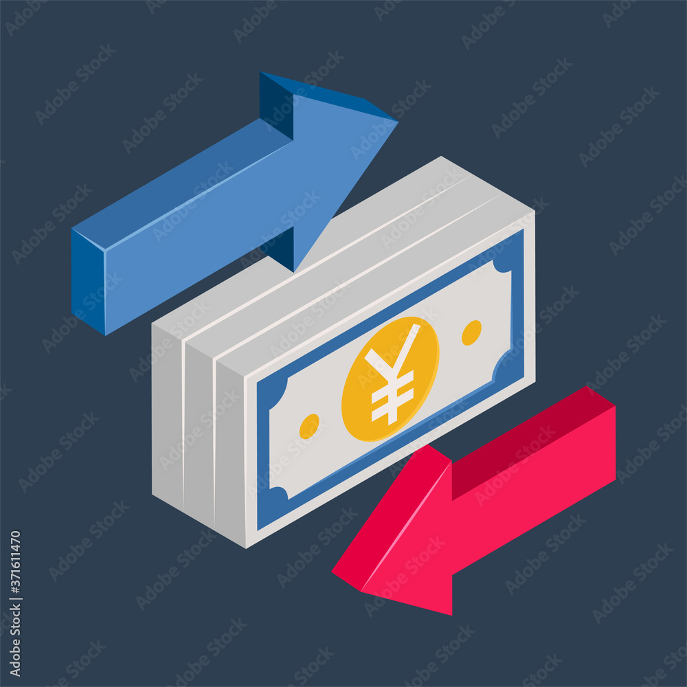 Banking & finance, Yen money transfer, Isometric 3D icon. Banking & finance, Yen money transfer, Isometric 3D icon.