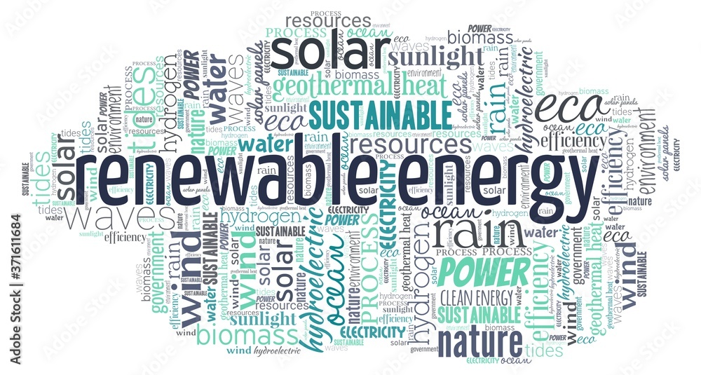 Fototapeta premium Renewable energy word cloud isolated on a white background.