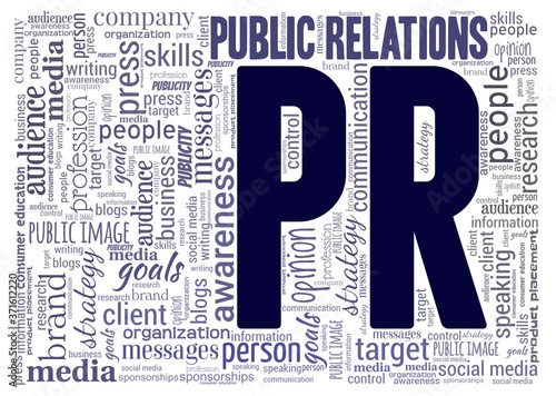 Public relations - PR word cloud isolated on a white background.