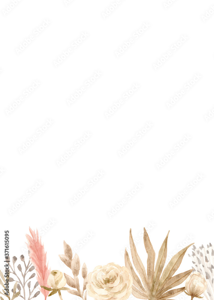Watercolor dried flowers isolated on white background Watercolor dried flowers isolated on white background