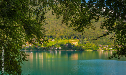 Fototapeta Naklejka Na Ścianę i Meble -  Ledro Lake in Ledro Valley, Trentino Alto Adige,northern Italy, Europe. This lake is one of the most beautiful in the Trentino Alto Adige