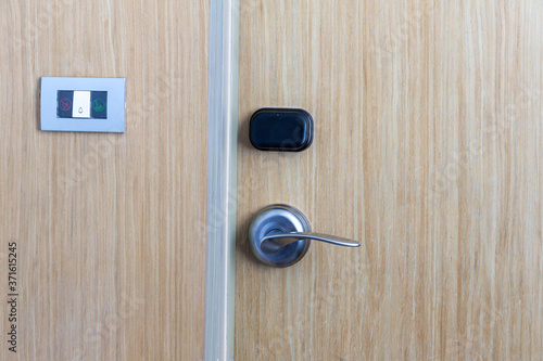 Wallpaper Mural Smart card door key lock system in hotel. Hotel electronic lock on wooden door. Entrance door with electronic card lock security. Digital door lock security systems for access protection of hotel Torontodigital.ca