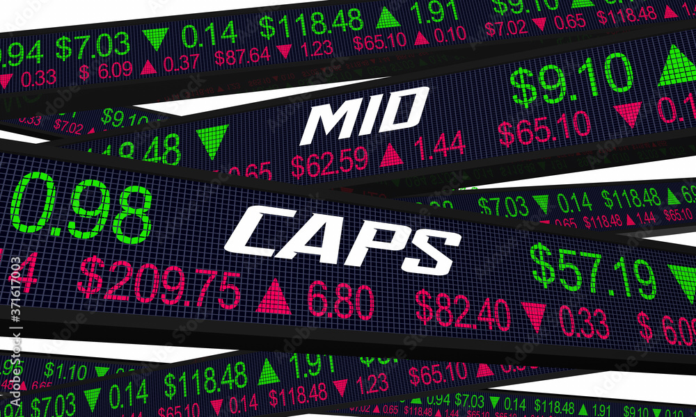 Midcaps Stock Market Ticker Investment Word 3d Animation