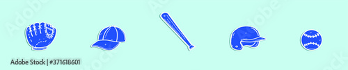 Baseball related vector icons set. glove, hat and more vector illustration isolated on blue