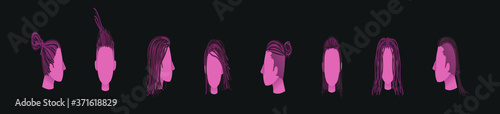 set of cartoon head with afro hairstyles design template. isolated vector illustration on black