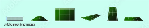 set of tennis court with various model isolated vector on blue background