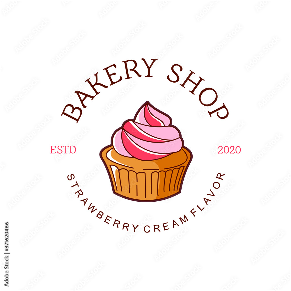 cartoon cupcake cream bakery logo badge template. organic bread shop vector and label design inspiration