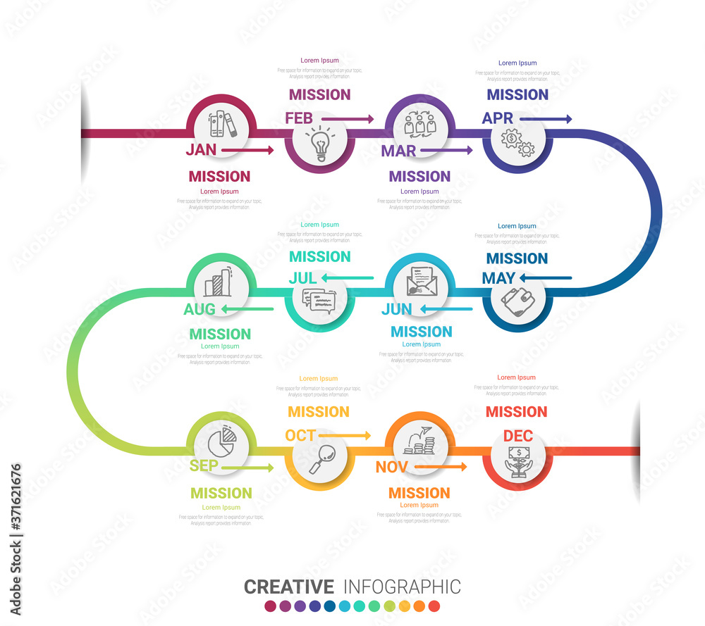 Timeline for 1 year, 12 months, infographics all month planner design and Presentation business can be used for Business concept with 12 options, steps or processes. Timeline for 1 year, 12 months, infographics all month planner design and Presentation business can be used for Business concept with 12 options, steps or processes.