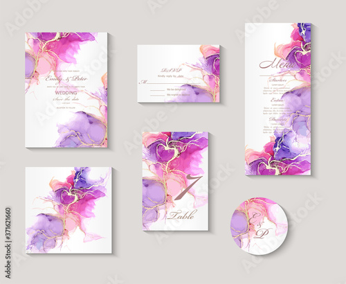Modern creative design,  background marble texture. Wedding invitation.  Alcohol ink. Vector illustration.