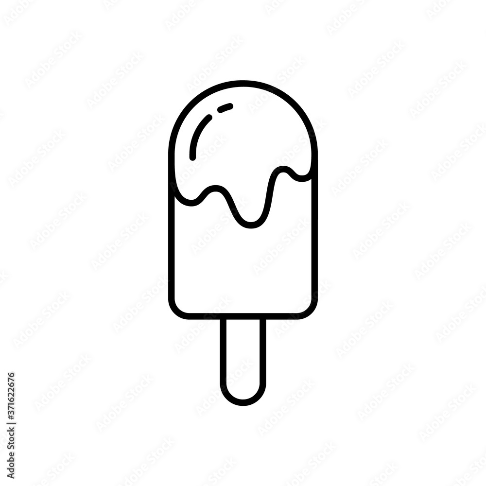 Melting ice cream, eskimo pie. Linear icon of Popsicle. Black simple illustration of ice lolly with flowing icing. Summer dessert. Contour isolated vector pictogram on white background Melting ice cream, eskimo pie. Linear icon of Popsicle. Black simple illustration of ice lolly with flowing icing. Summer dessert. Contour isolated vector pictogram on white background