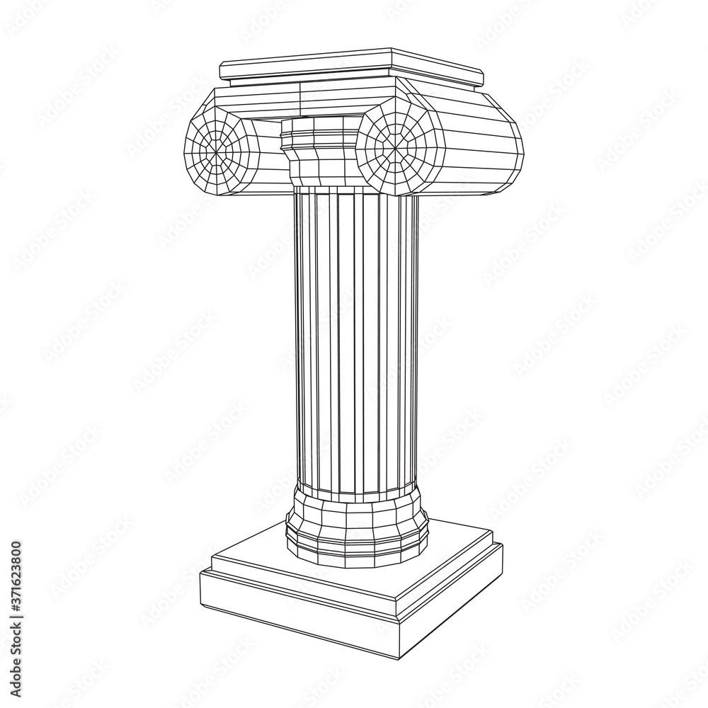 Greek ionic column. Ancient pillars roman antique architecture construction decoration. Wireframe low poly mesh vector illustration. Greek ionic column. Ancient pillars roman antique architecture construction decoration. Wireframe low poly mesh vector illustration.