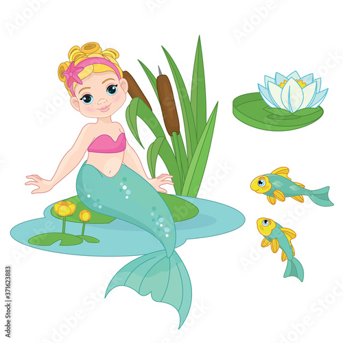 Fototapeta Naklejka Na Ścianę i Meble -  Fairy Tale Set Cute little Mermaid