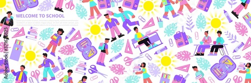 School Flat Seamless Pattern 