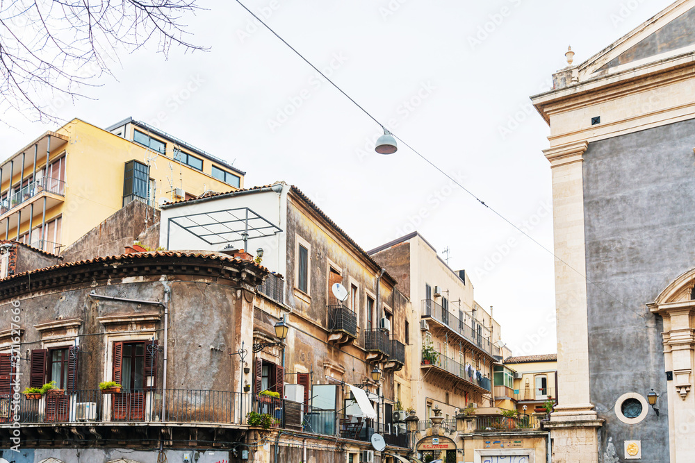 CATANIA, ITALY - January 19, 2019: Street view of downtown in Catania, Italy