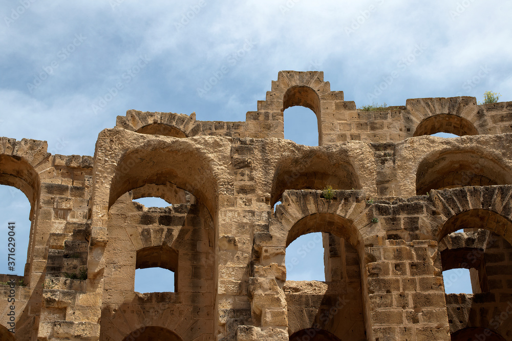 El Djem Tunisia, arches in the ruins of a roman amphitheater