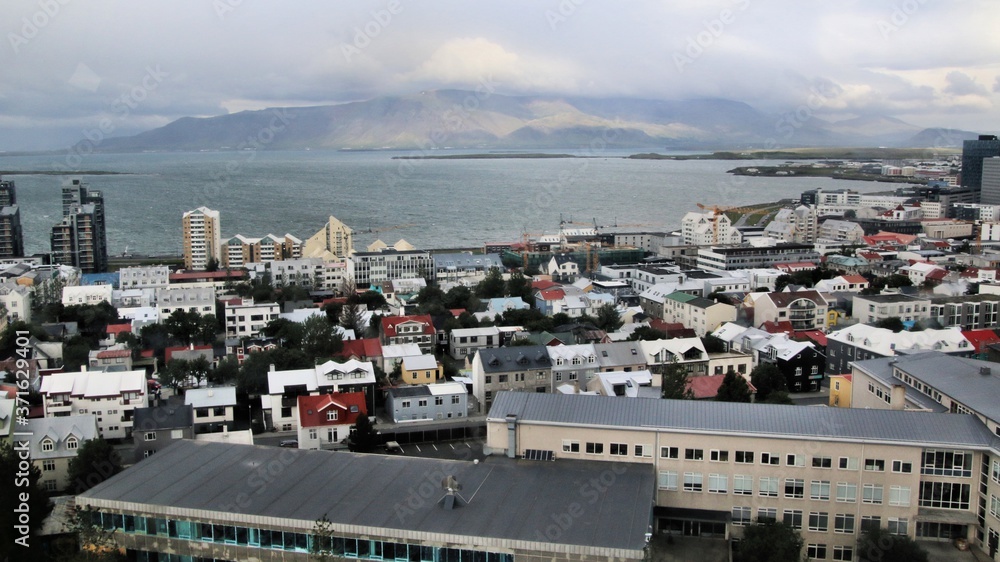 Obraz premium An aerial view of Reykjavik in Iceland