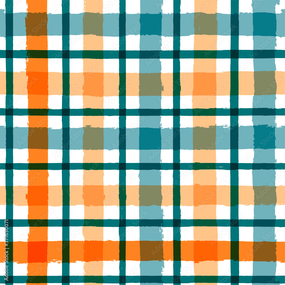 Obraz premium Gingham seamless pattern. watercolor strokes checkered plaid, rustic tartan background, vector. vector summer print