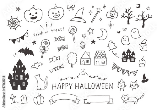 ハロウィンの手描きイラストセット