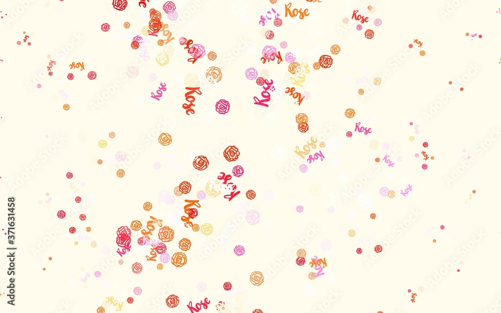 Light Pink, Yellow vector doodle template with flowers, roses. Light Pink, Yellow vector doodle template with flowers, roses.