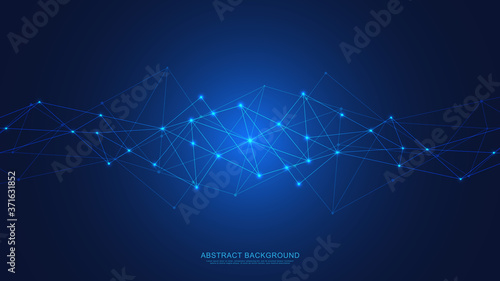 Abstract technology background with connecting dots and lines. Digital technology of global network connection and communication.