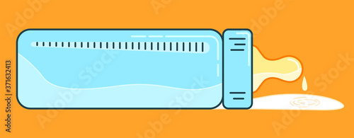 Fallen bottle. Spilled milk. Bottle for baby food. Milk bottle. Baby food. Vector illustration.  Milk is out.