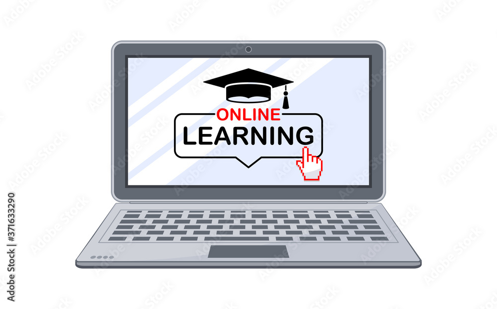 Online learning on laptop computer. Distance education concept. Flat vector illustration on transparent background. Online learning on laptop computer. Distance education concept. Flat vector illustration on transparent background.