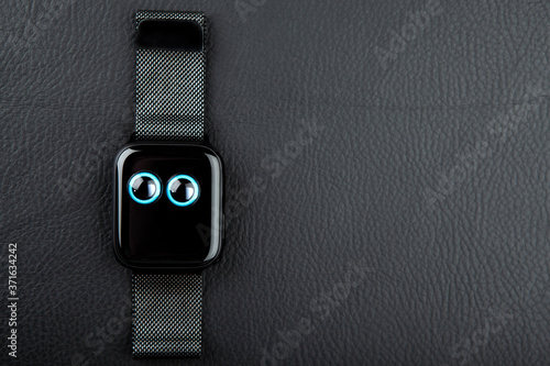 image of watch dark leather background 