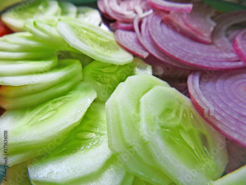 chopped sliced onion and cucumber salad