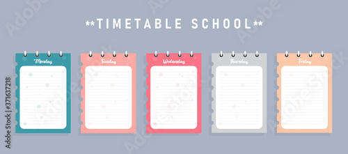 School schedule template for poster, notes, books, memory sheets Used in education along with business