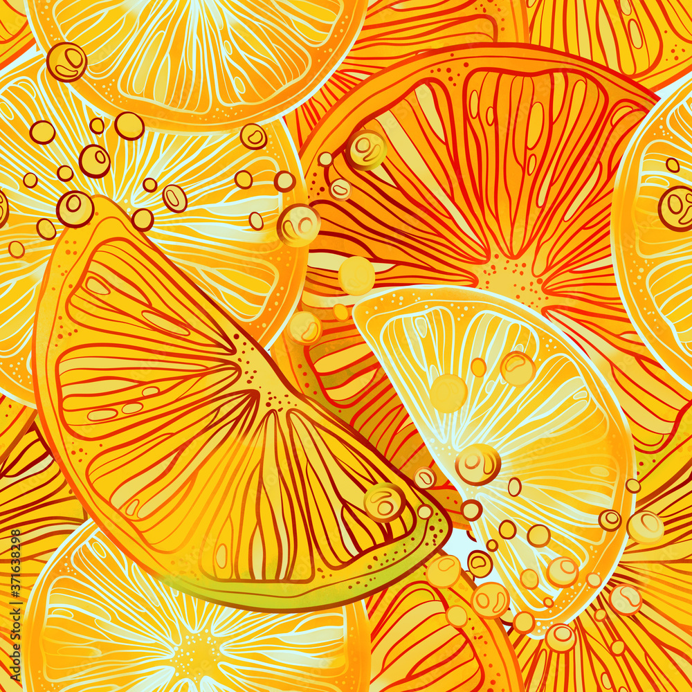 Citrus cocktail with citrus and sparkling water seamless pattern