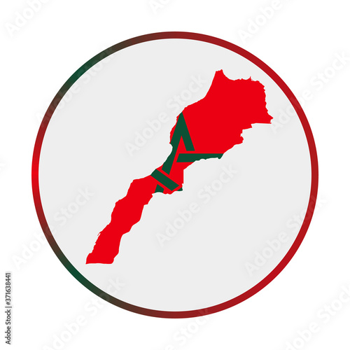 Morocco icon. Shape of the country with Morocco flag. Round sign with flag colors gradient ring. Charming vector illustration.