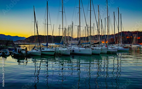 Boats in the small port of Lerici at sunset Liguria Italy © Paolo Borella