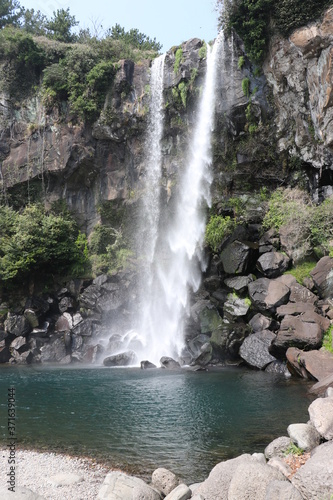 Jeongbang Waterfall on Jeju Island