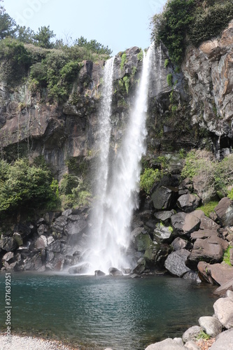 Jeongbang Waterfall on Jeju Island