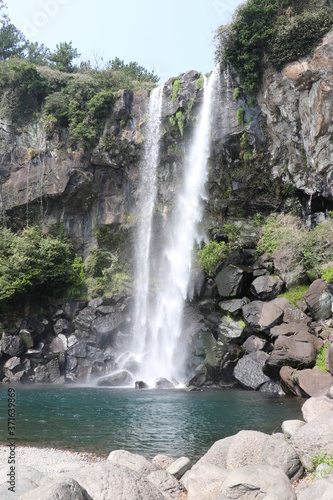 Jeongbang Waterfall on Jeju Island