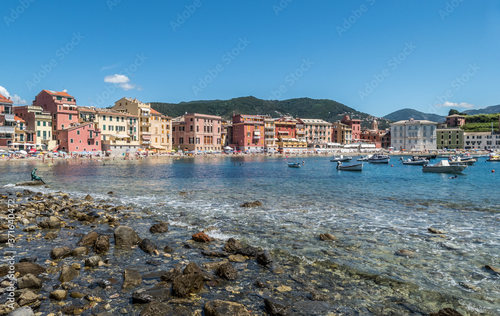 The bay of the silence in Sestri Levante with many colorful facade