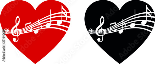 Music Notes in Heart, Love Music Vector Illustration