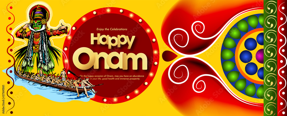 Happy Onam festival background for South India Kerala traditional celebration.Vallam-kali festive kerala.