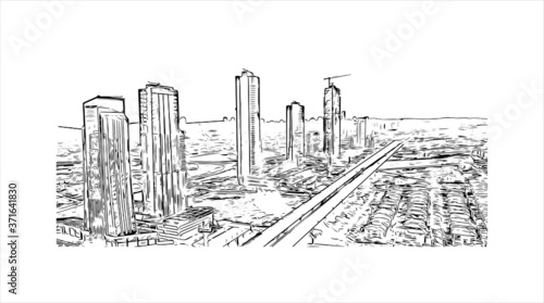 Building view with landmark of Ankara, Turkey’s cosmopolitan capital, sits in the country’s central Anatolia region. Hand drawn sketch illustration in vector.