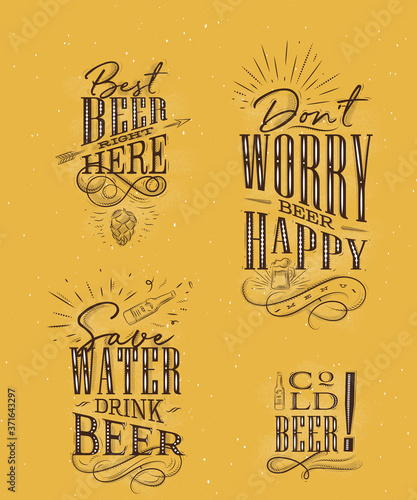 Lettering beer vintage drawings mustard