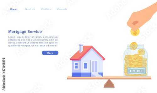 Website landing page template cartoon bank mortgage loan service house real estate property