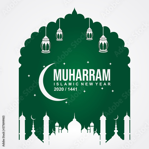 Happy muharram islamic new hijri year 1441, Muslim community festival backdrop banner template design. vector illustration.