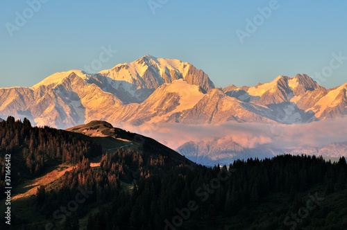 Sunset over the Mont Blanc massif from Les Saisies, France