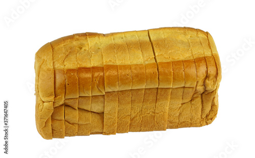 close up on sliced french bread isolated on white background