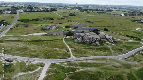 beautiful aerial drone shot of French Bretagne coastal region near Menez Ham. Visiting France for a unforgettable moment of romance, and tourism with wind and traditional food. photo