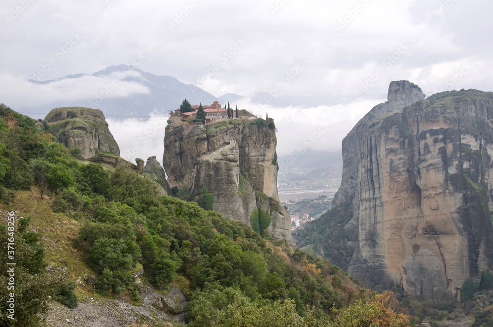 Monastery on top of a rock in Meteora, Greece