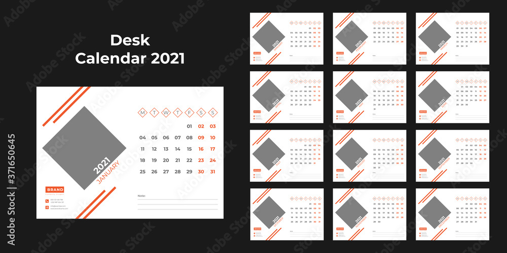 Desk Calendar 2021 Template Design.